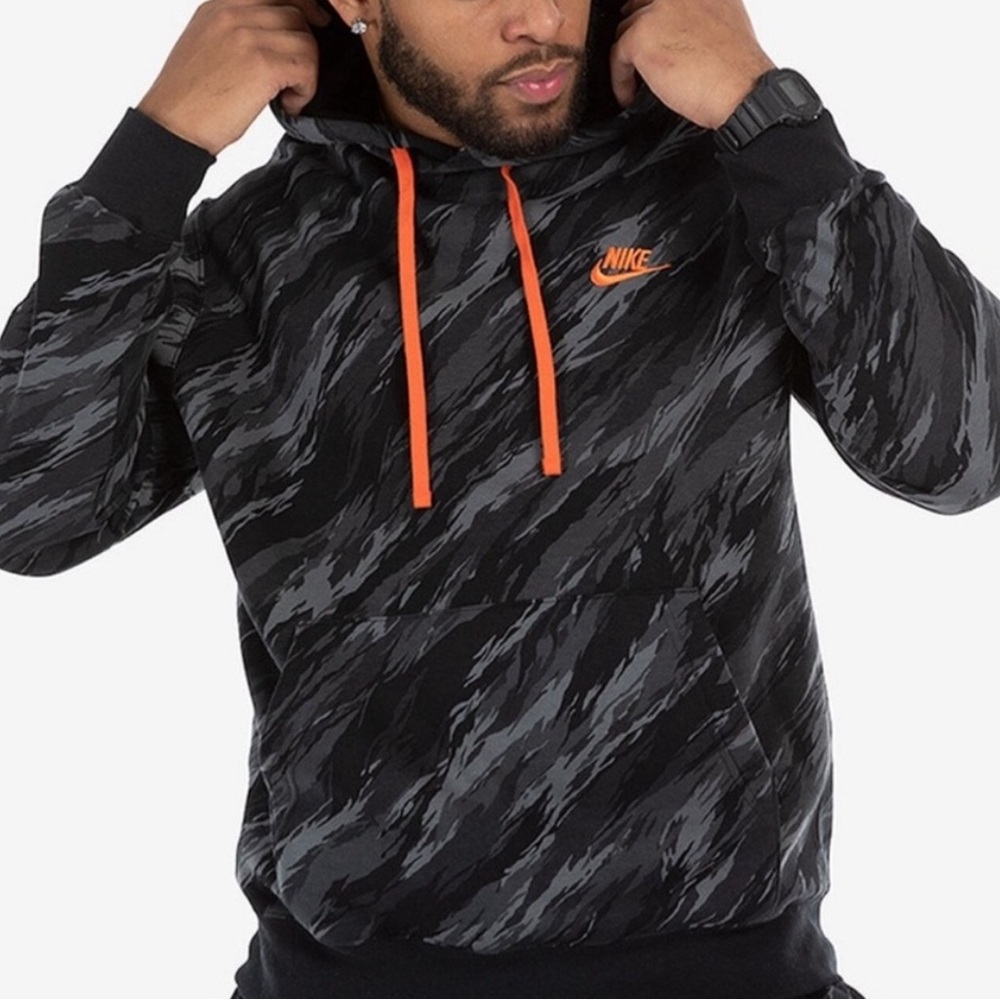 Nike Sportswear Club Black Camo Fleece Pullover Hoodie Men's